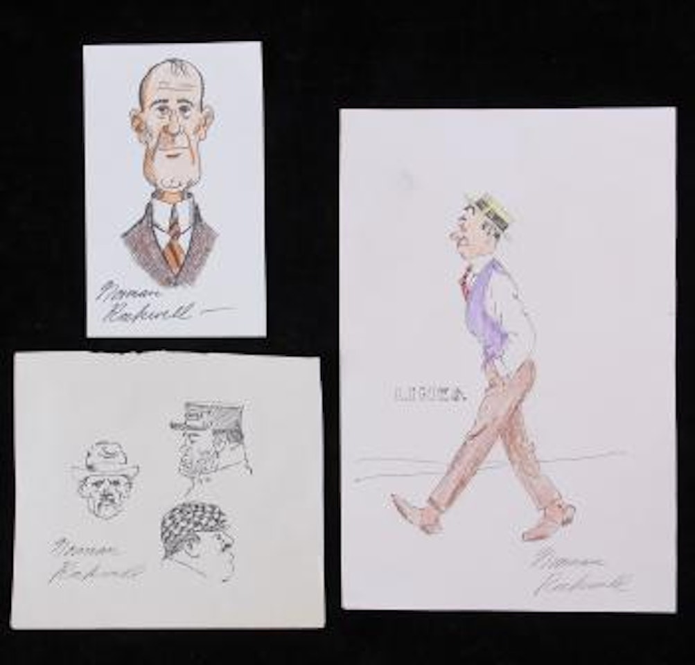 Striding man. Bust portrait. Three heads by Norman Rockwell