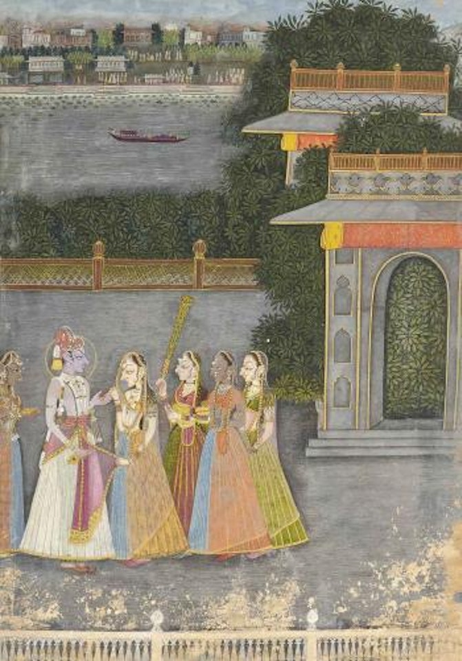 Krishna Shares A Cup Of Wine With Radha by North Indian School
