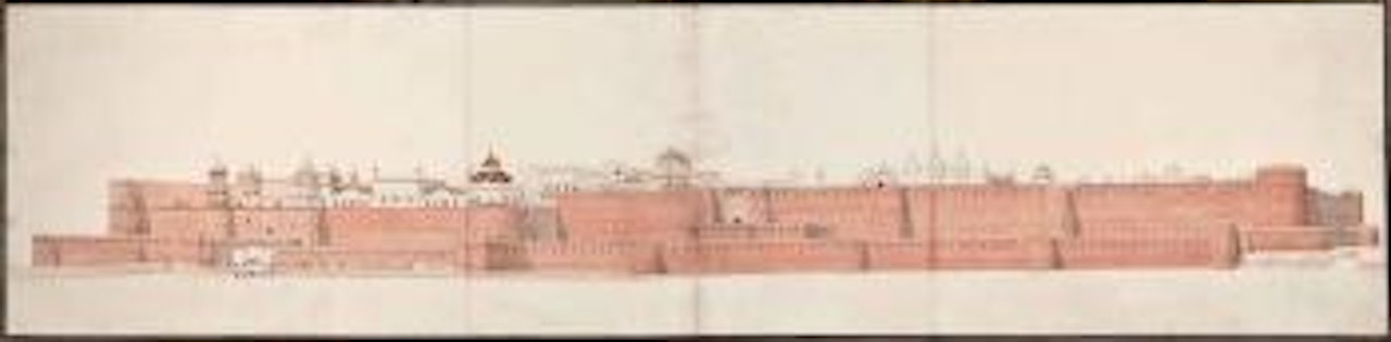 An Impressive Panoramic View Of The Fort At Agra From The River Jumna by Mughal School