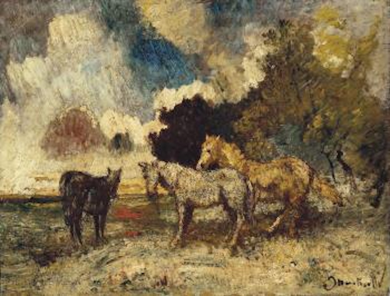 Les trois chevaux by Adolphe Monticelli