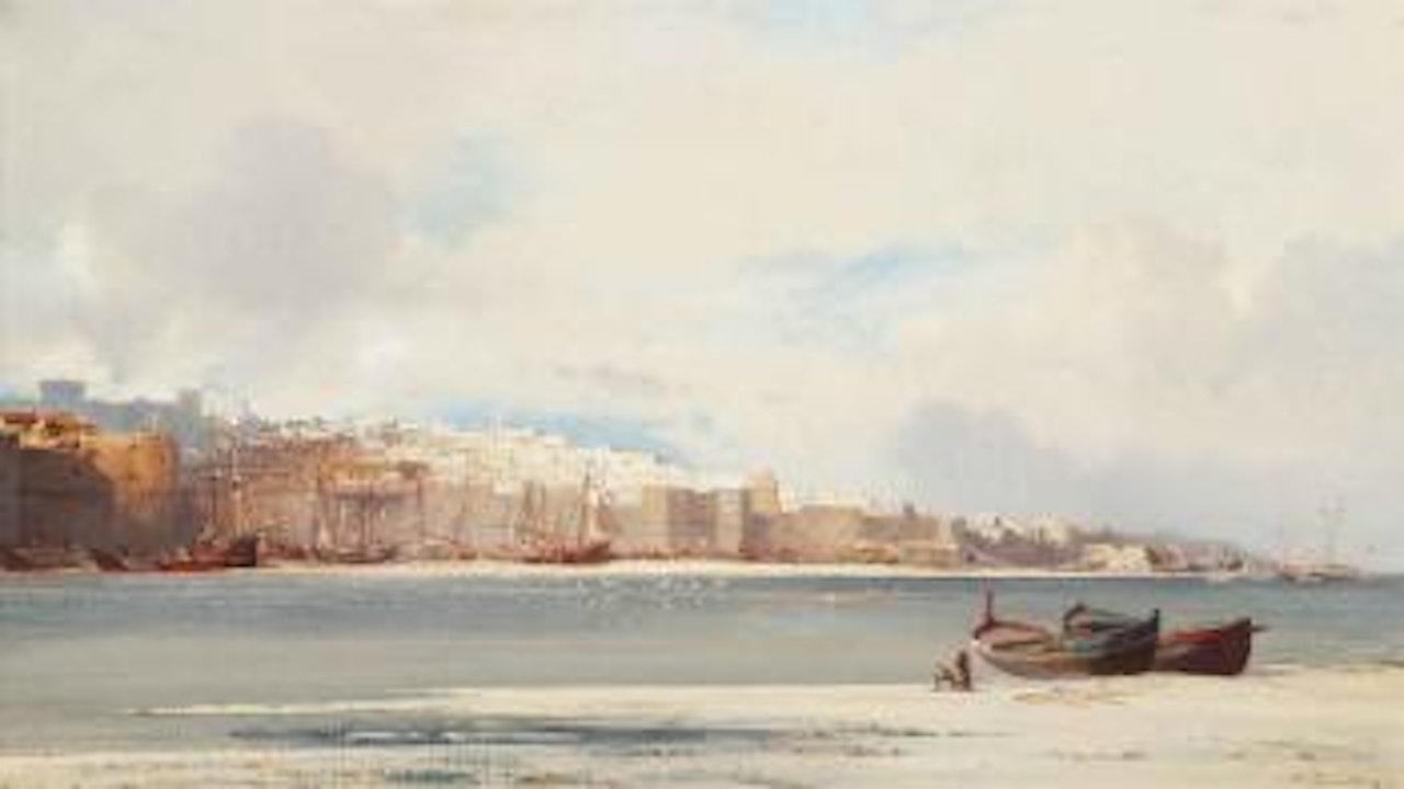 Figures on the shore before Rabat, Morocco by Jean Baptiste Henri Durand-Brager