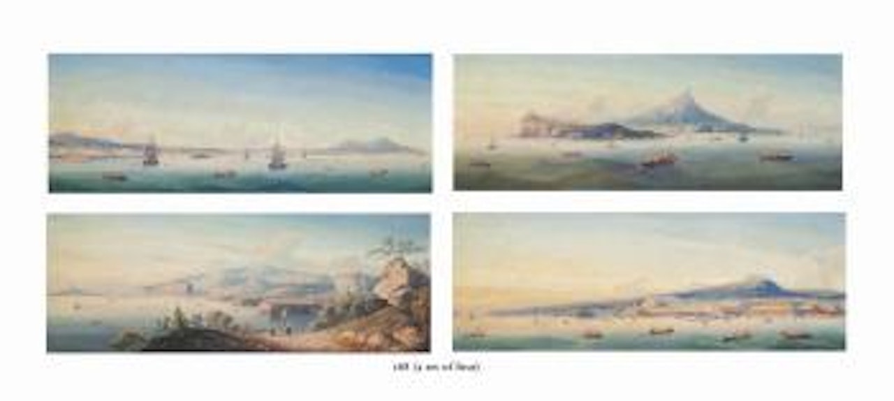 Fishing on the Bay of Naples, Vesuvius beyond; Drawing in the nets before Capri; Drawing in the nets before the Castel Sant Angelo, Naples; and A Family on the coast before Sorrento by Neapolitan School