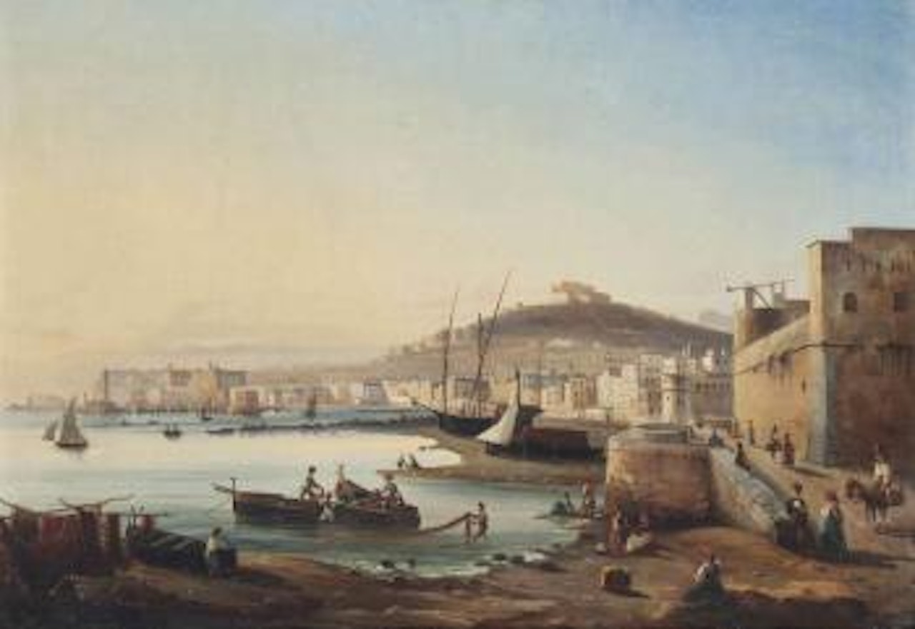 A bustling quay by the Castel Nuovo, Naples by Neapolitan School