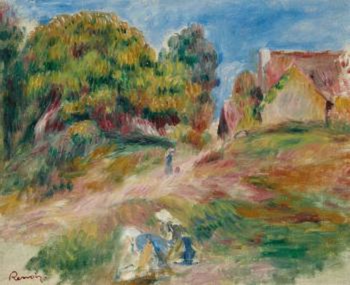 Arbres, maison, route et paysage by Pierre-Auguste Renoir