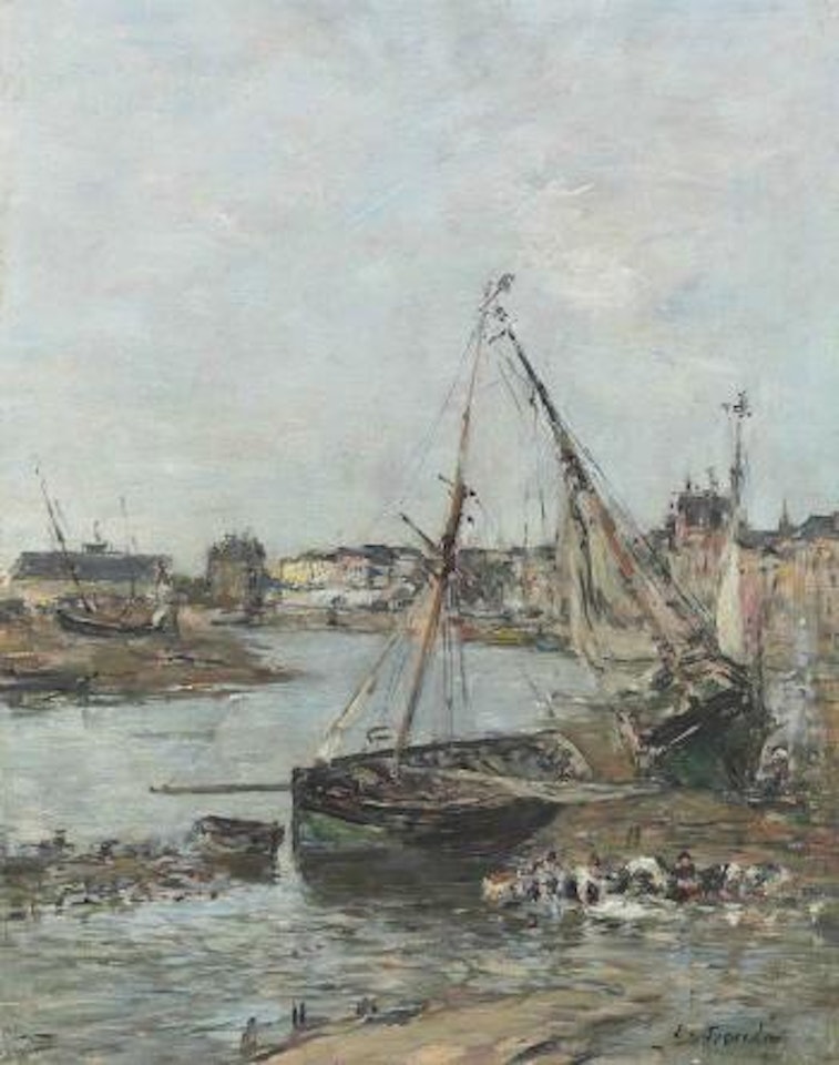 Le port de Trouville à marée basse by Eugène Boudin