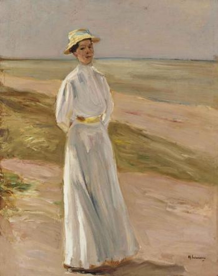 Die Tochter des Künstlers am Strand spazierengehend by Max Liebermann