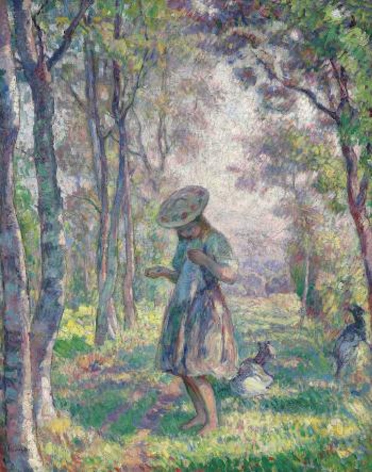 Fillette et chevreaux en forêt de Pierrefonds by Henri Lebasque