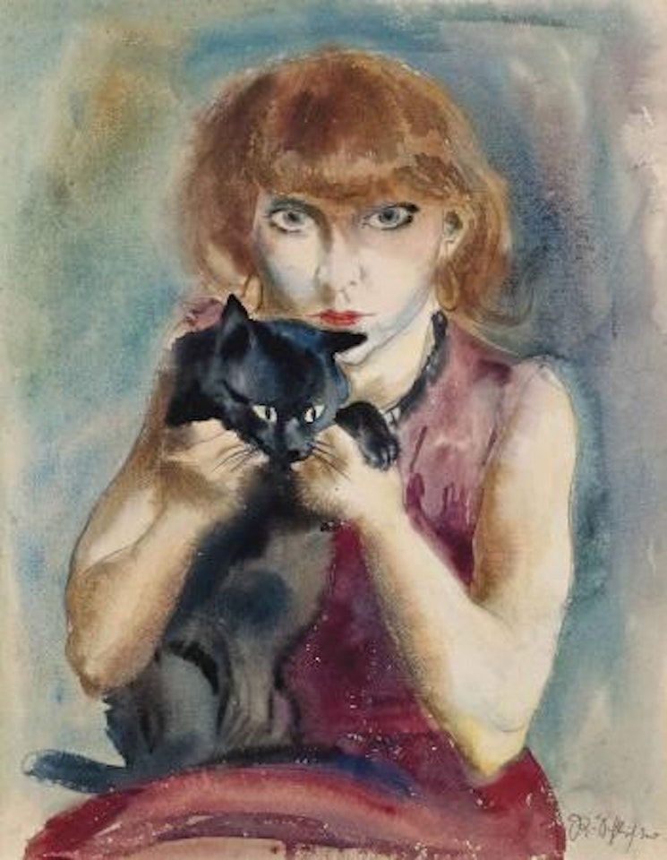Meine Frau mit Katze by Rudolf Schlichter