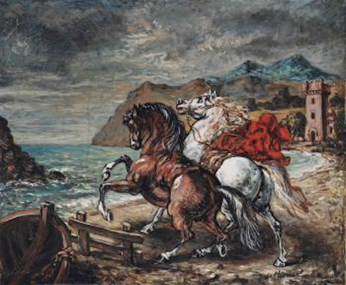 Cavalli impennati presso un golfo by Giorgio de Chirico