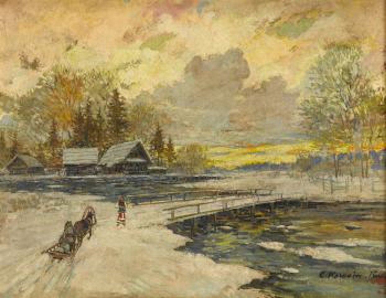 Crossing the bridge by Konstantin Alekseevich Korovin