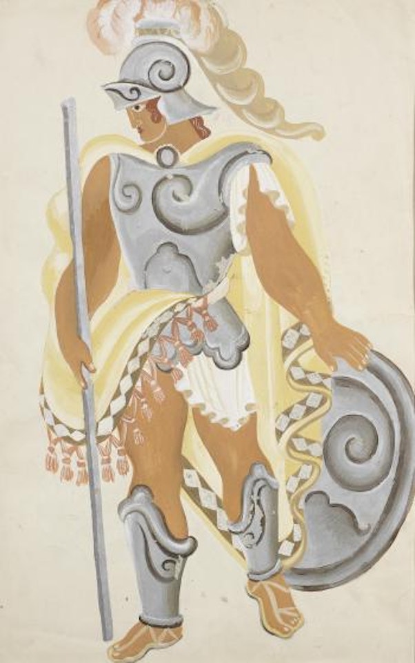Costume design for a warrior from The Sacrifice of Atoraga by Pavel Tchelitchew