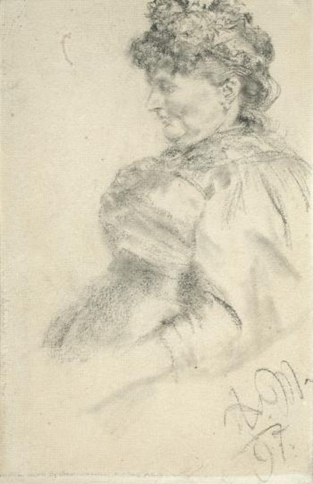 Halbfigur Einer Dame Im Profil Nach Links by Adolph Menzel
