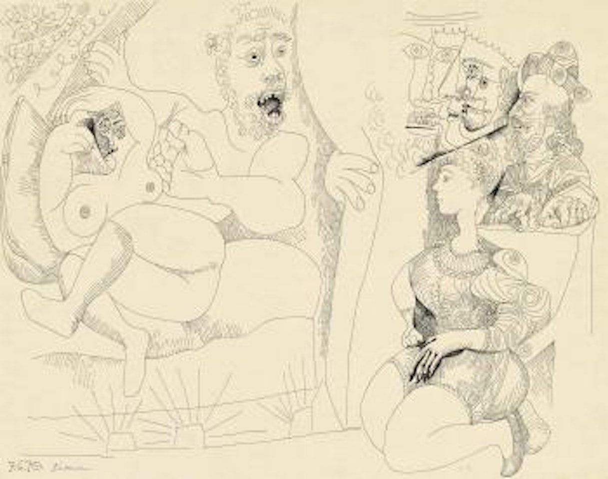 Nu couché et personnages sur une scène de théâtre by Pablo Picasso