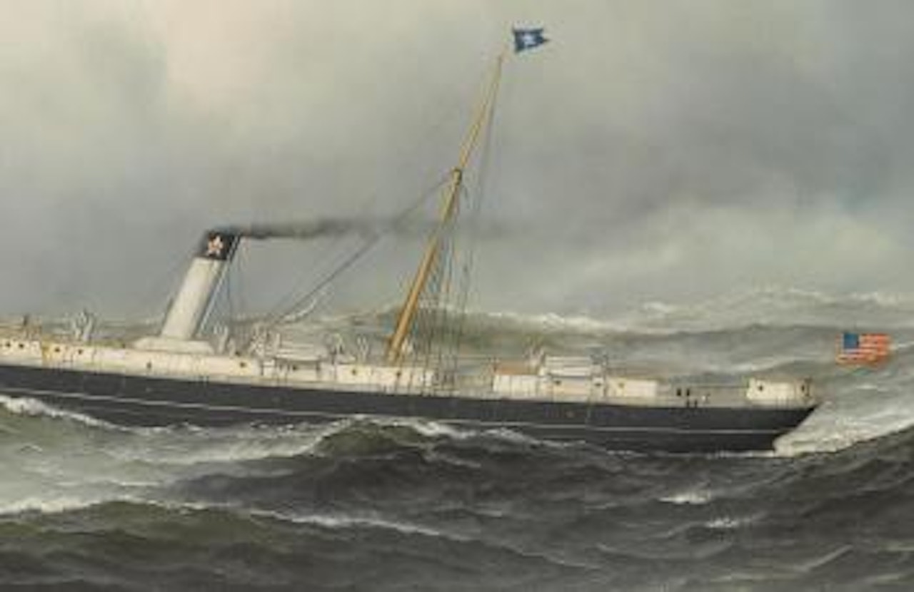 The ship El Rio in a rough seas by Antonio Jacobsen