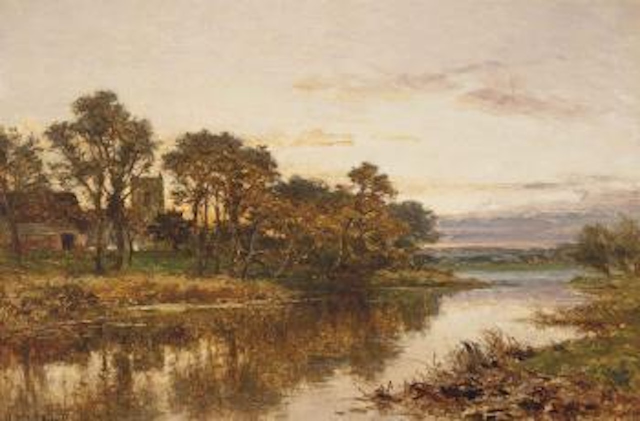 The setting sun by Benjamin Williams Leader