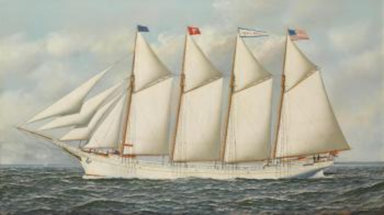 The four masted ship Judge Boyce headed out to sea by Antonio Jacobsen