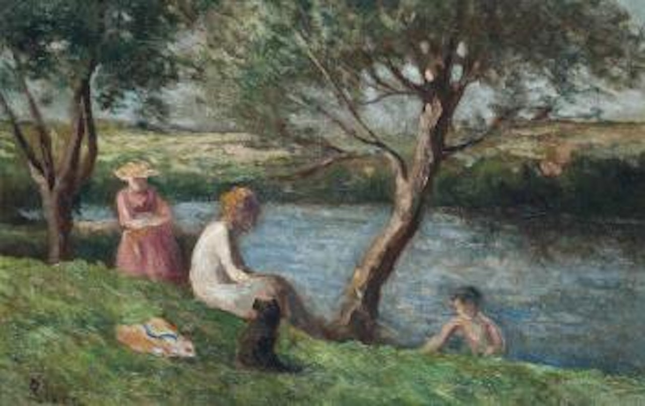 Jeune femme et enfants sous les arbres, Rolleboise by Maximilien Luce