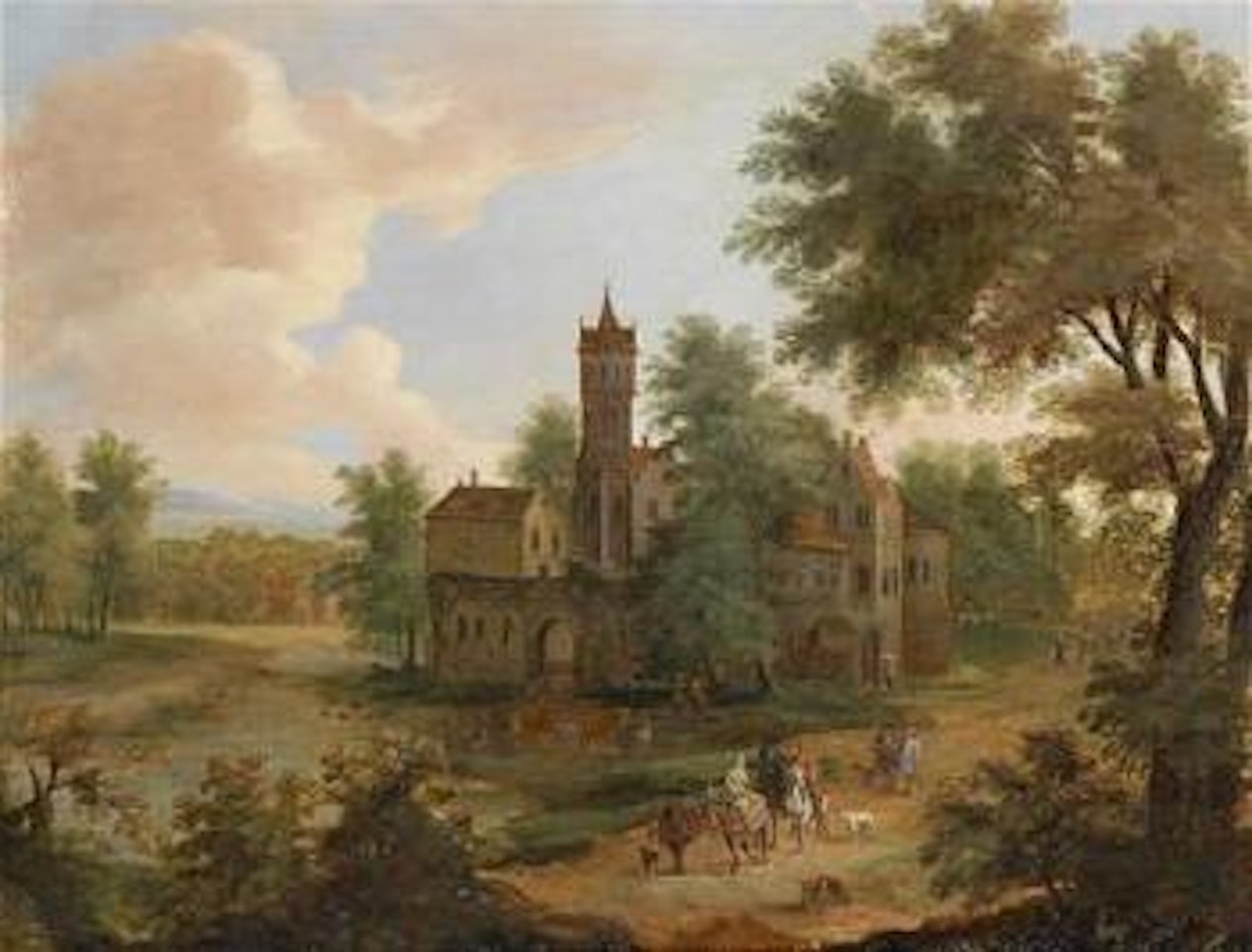 A landscape with a hunting party by Pieter Bout