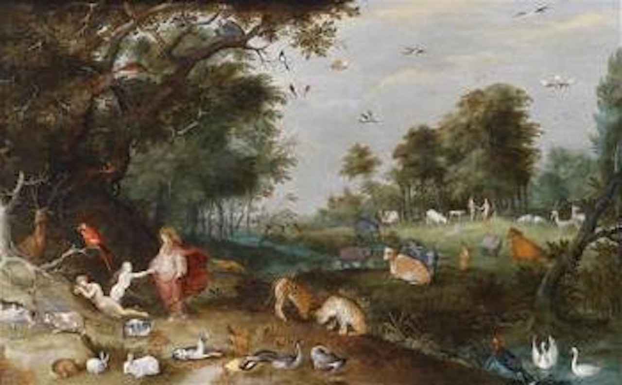 The Garden of Eden with the Creation of Adam and Eve by Frederik Bouttats  by Frans Francken by Abraham Govaerts