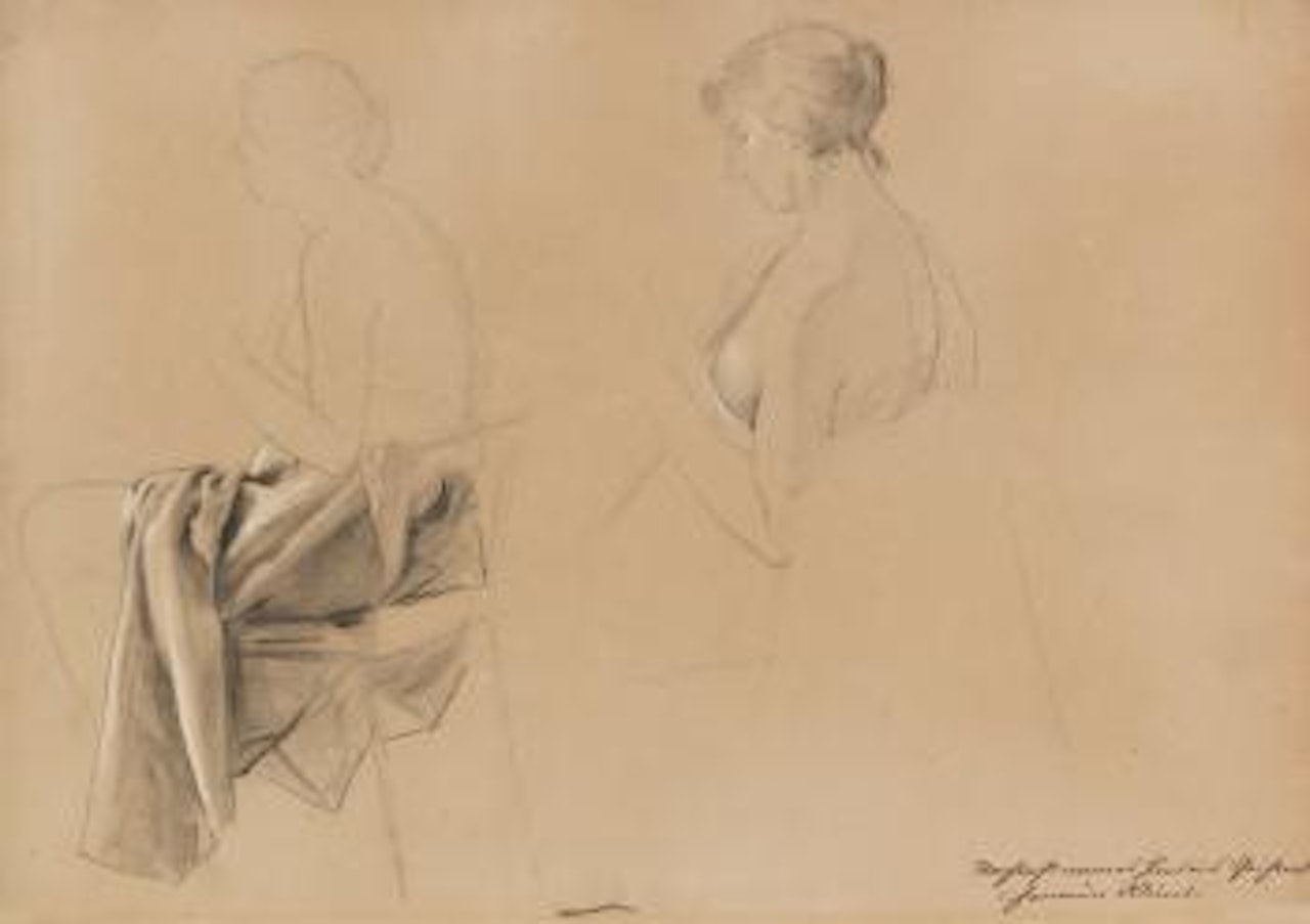 Zwei Studien eines sitzenden Halbaktes nach links by Gustav Klimt
