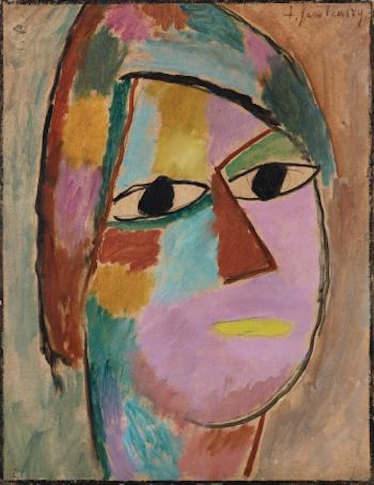 Mystischer Kopf: Frauenkopf - Gelber Mund (Mystical Head: Head Of A Girl - Yellow Mouth) by Alexej von Jawlensky