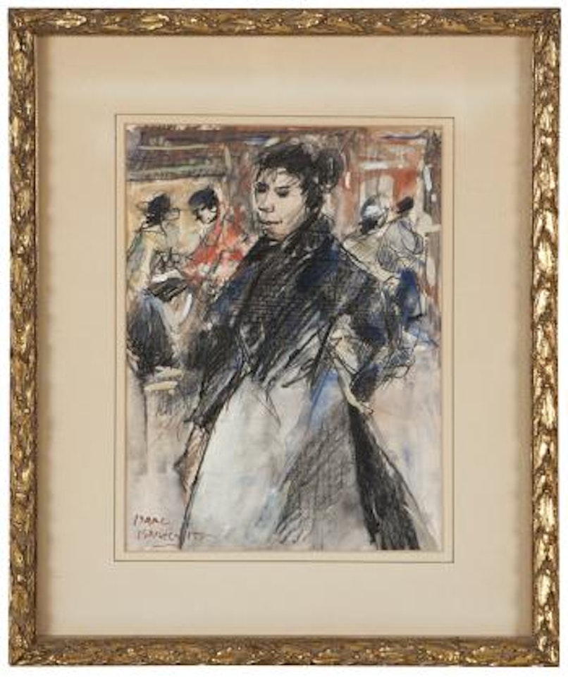 Woman with figures in background by Isaac Israels