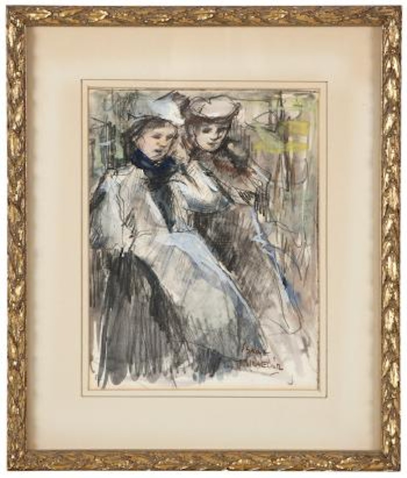 Two women in winter coats by Isaac Israels