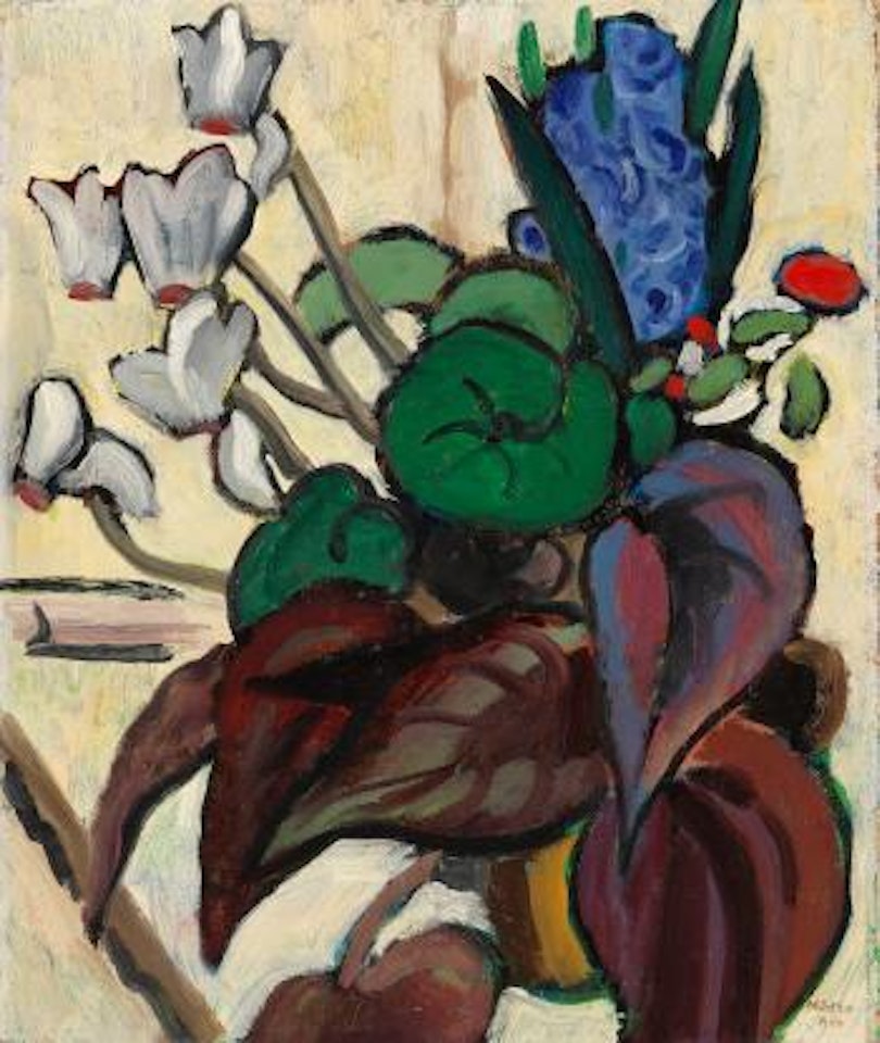 Blumen auf Weiß (Zyklamen und Hyazinthe) by Gabriele Münter