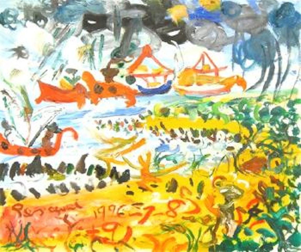 Untitled, coastal scene with figures and boats by John Perceval
