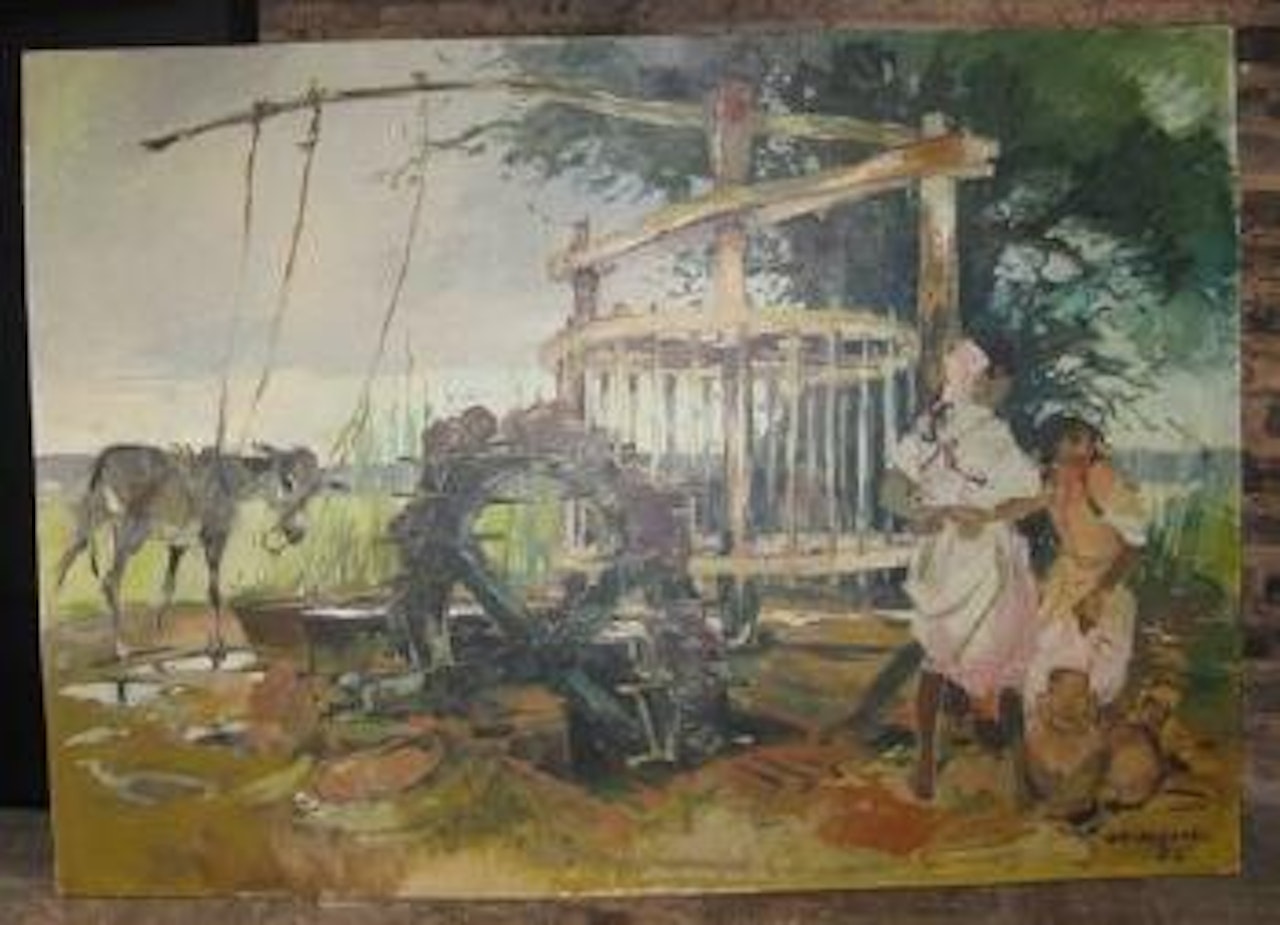 Deux jeunes orientales près du puit by Jean Gaston Mantel