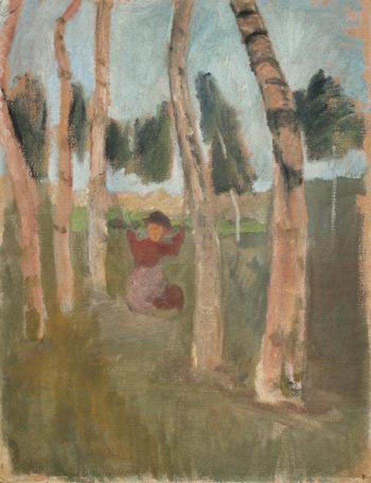 Birkenstämme Mit Schaukelndem Kind by Paula Modersohn-Becker