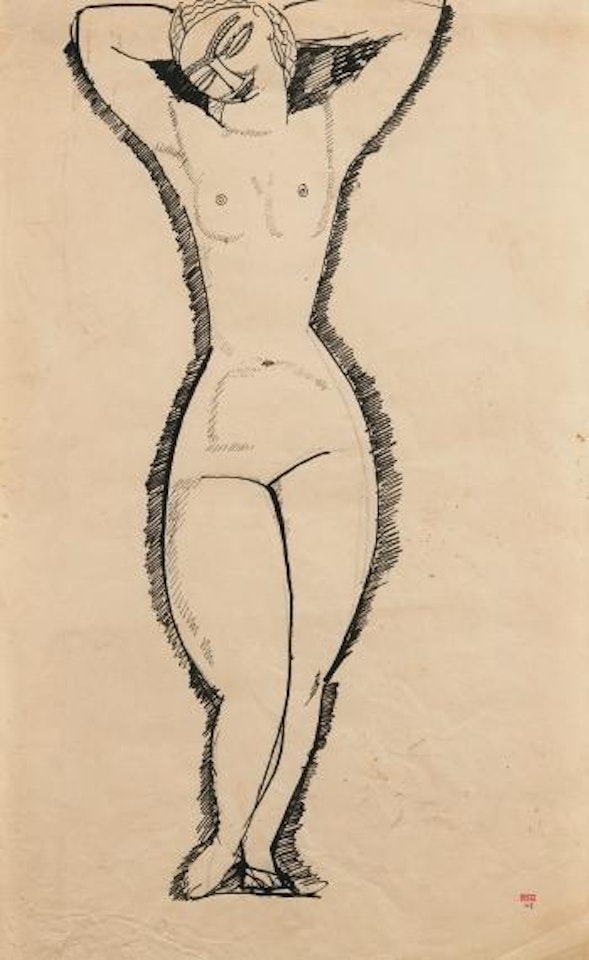 Nu De Face, Bras Levés by Amedeo Modigliani