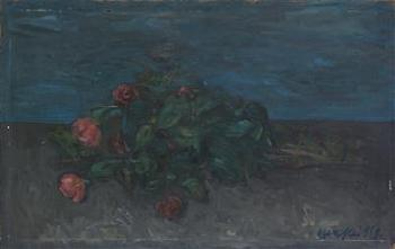 Rose su fondo blu by Mario Mafai