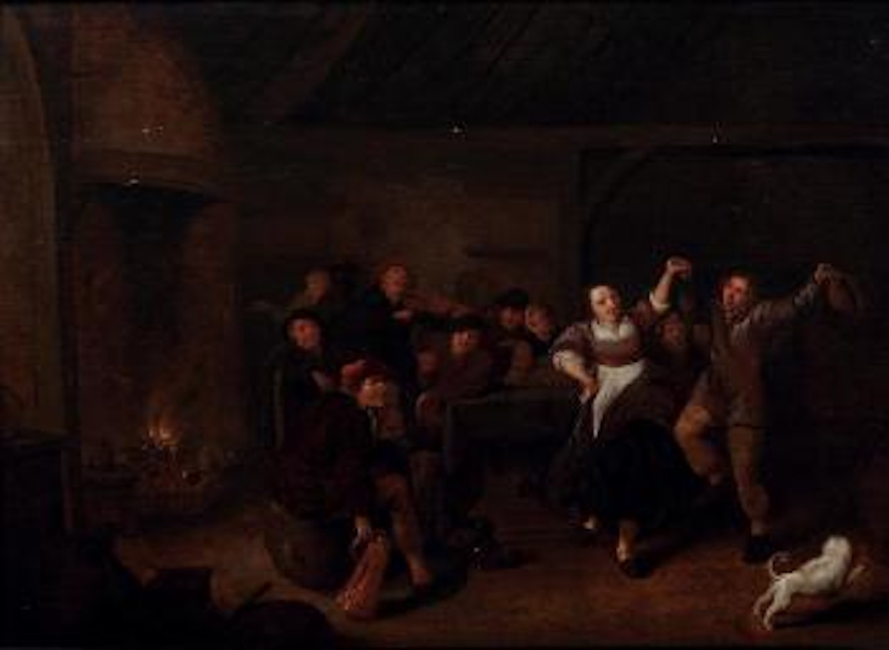 Intérieur de taverne avec un couple dansant by Egbert van Heemskerk III