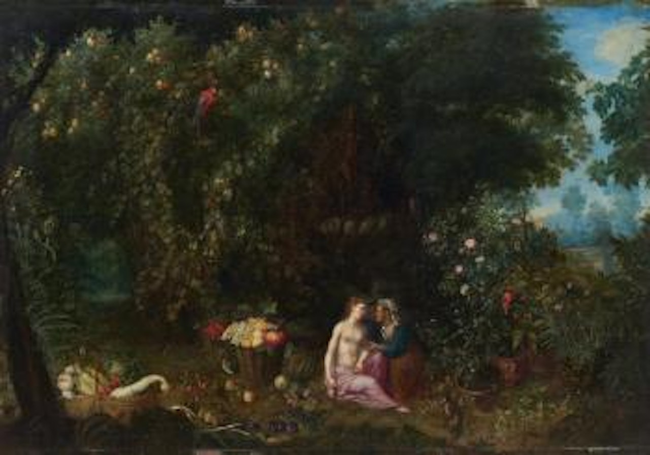 Vertumne et Pomone dans un paysage by Adriaen van Stalbemt