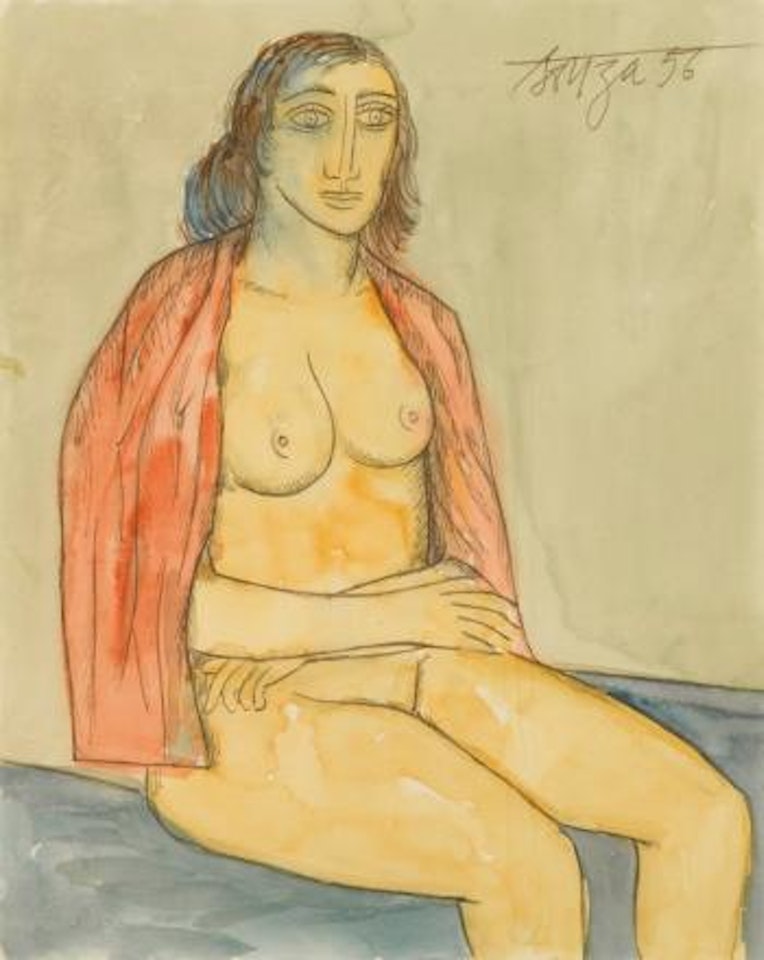 Untitled (Seated Nude With Red Shawl) by Francis Newton Souza