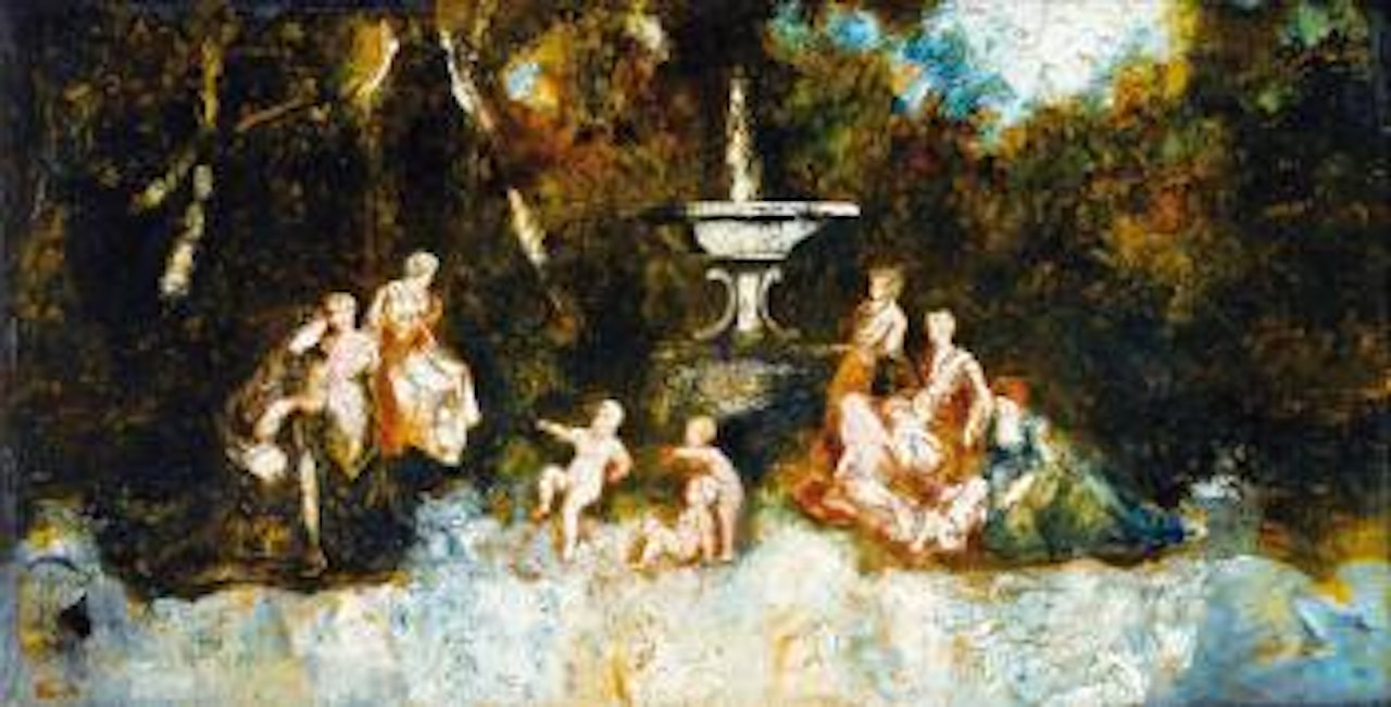 Amours Jouant Devant Une Fontaine by Adolphe Monticelli