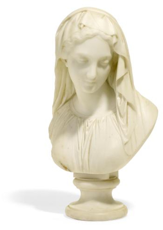 Bust of a young maiden gazing slightly downwards to her left, a veil draped over her head by Giovanni Maria Benzoni