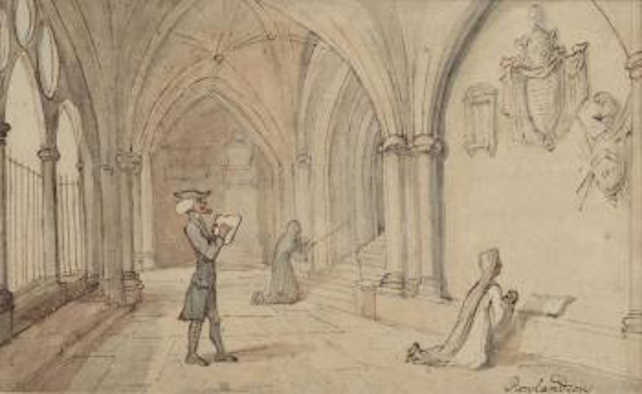 Dr Syntax in the Cloisters at Christ Church, Oxford by Thomas Rowlandson