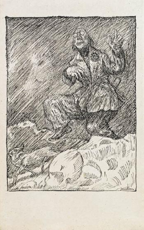 Der Gelehrte mit seinem Hund by Alfred Kubin