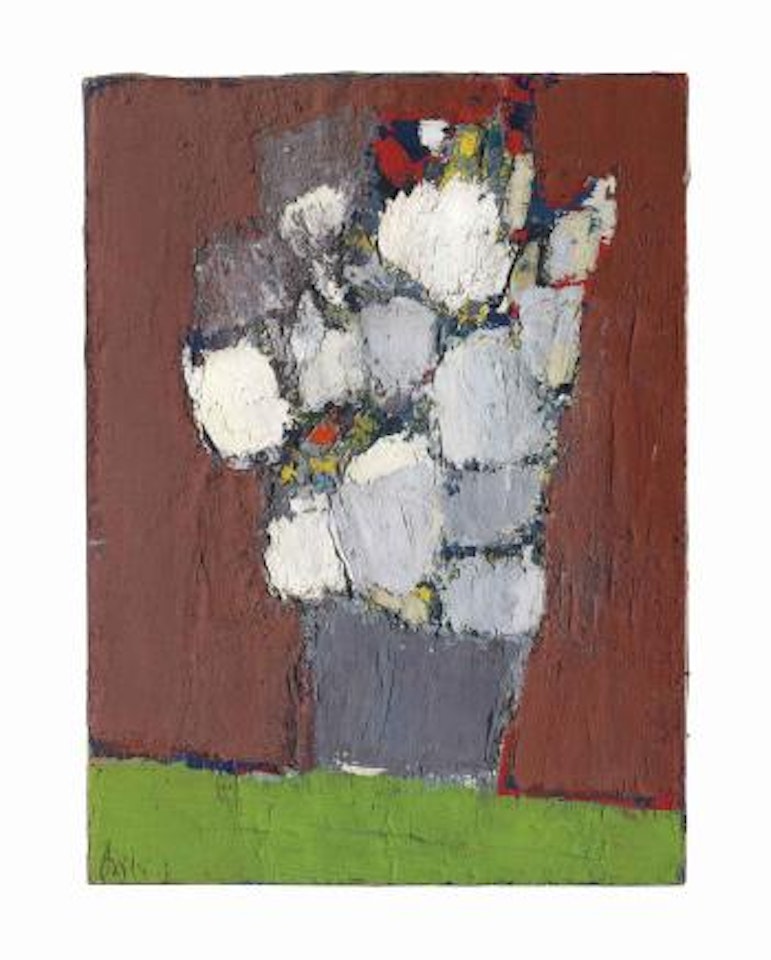 Fleurs blanches et rouges dans un vase gris by Nicolas de Staël