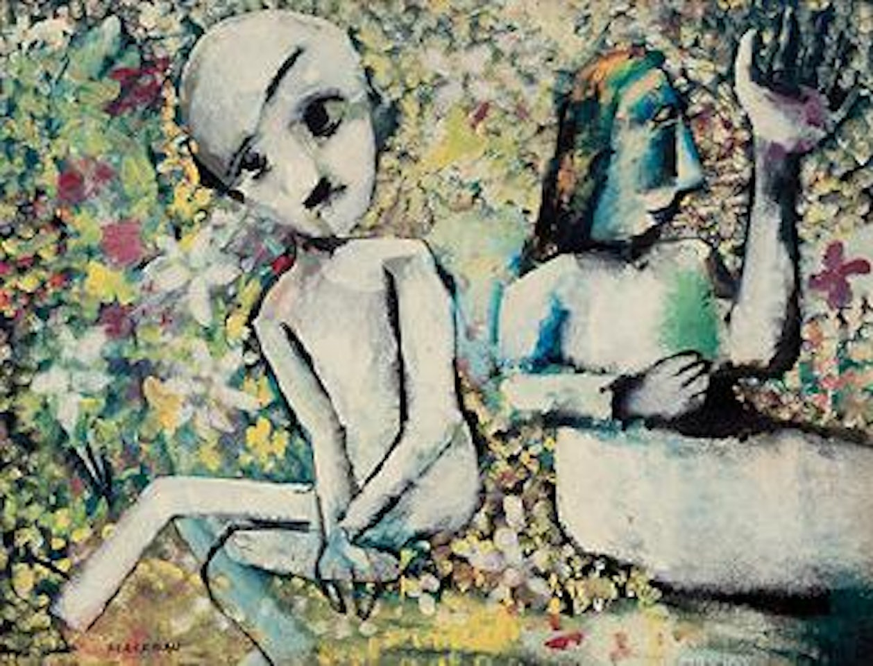 Girl And Boy Surrounded By Flowers by Charles Blackman