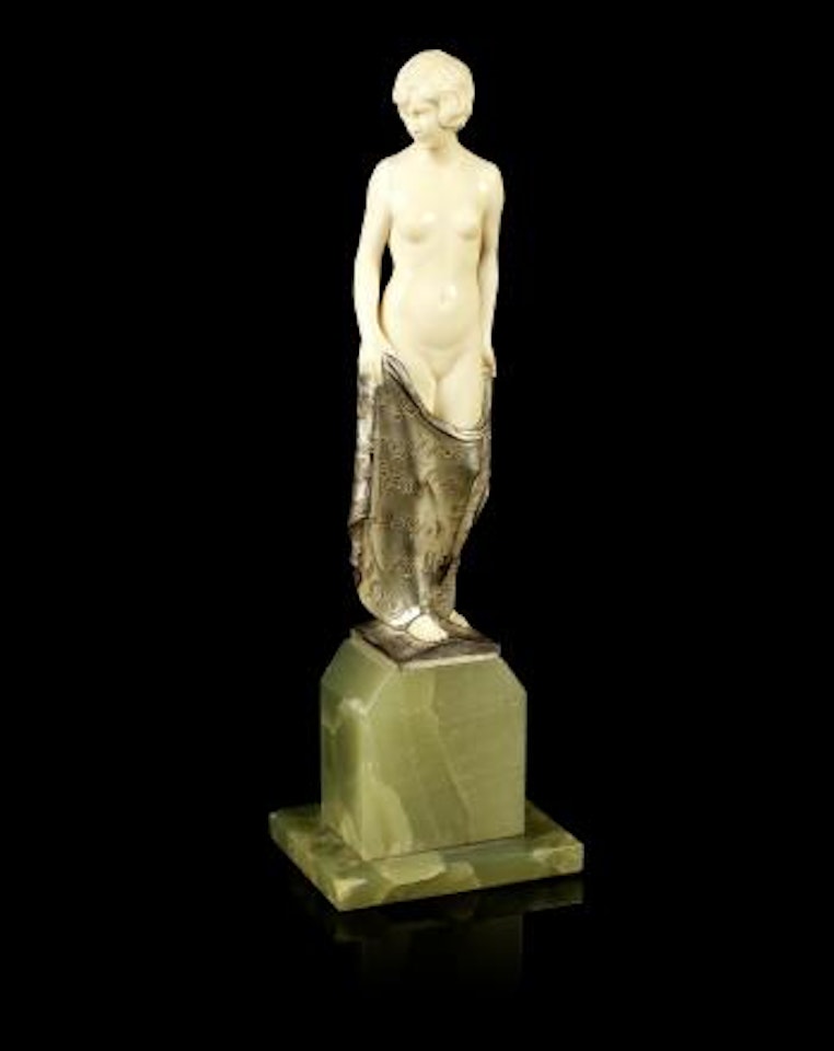 The Shawl, a Carved Ivory and Silvered and Gilt Bronze Study by Ferdinand Preiss