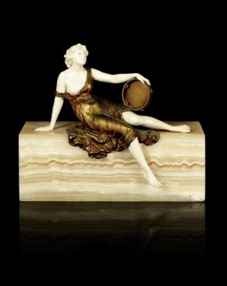 Tambourine Dancer Sitting, a Gilt Bronze and Carved Ivory Study by Ferdinand Preiss