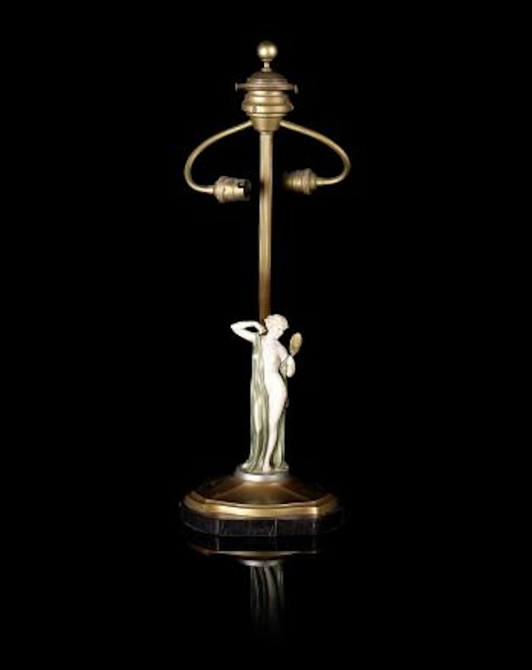 Vanity, a Cold-painted Bronze and Carved Ivory Figure Mounted as, a Table Lamp by Ferdinand Preiss