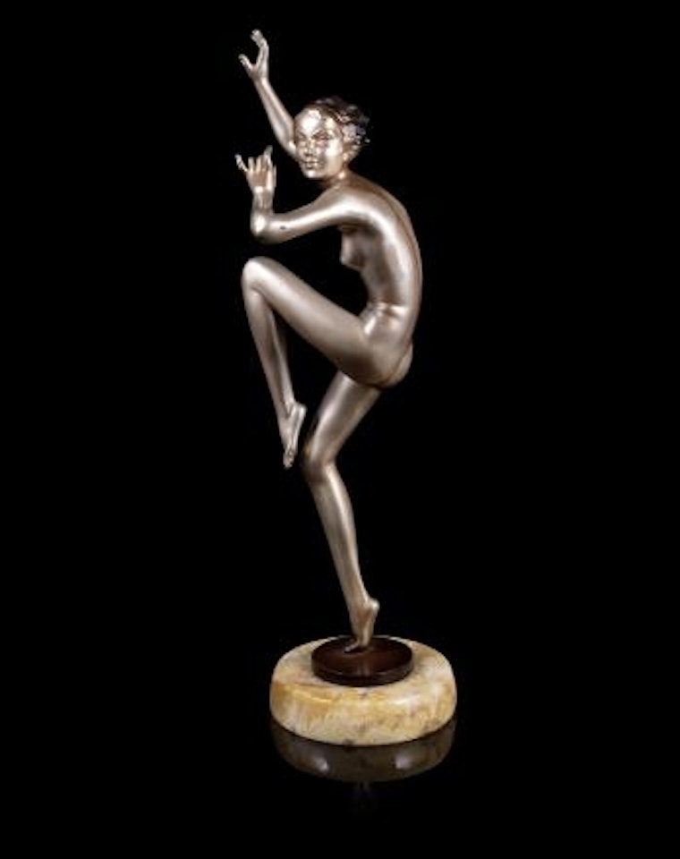 A Large Art Deco Silvered Bronze Model of a Dancing Girl by Josef Lorenzl
