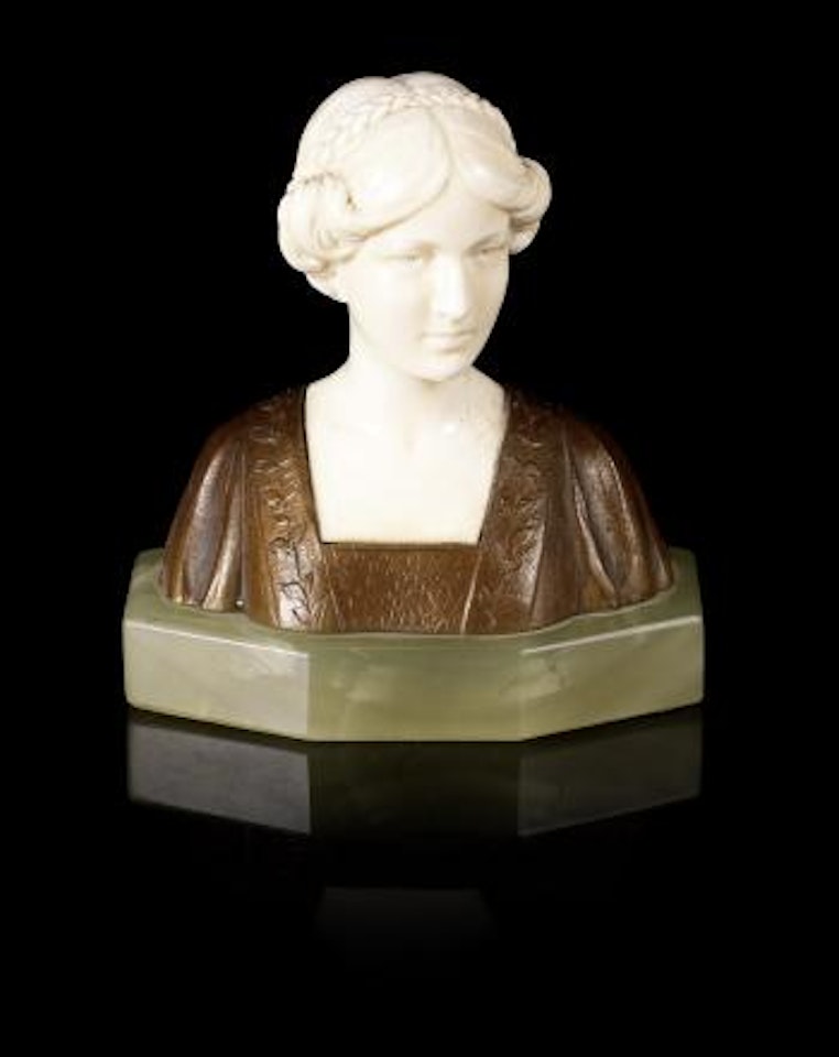 A Carved Ivory and Patinated Bronze Bust by Ferdinand Preiss