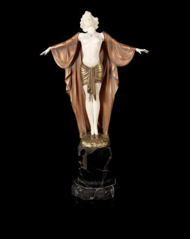 Spring Awakening, a Good Carved Ivory and Cold-painted Bronze Sculpture by Ferdinand Preiss