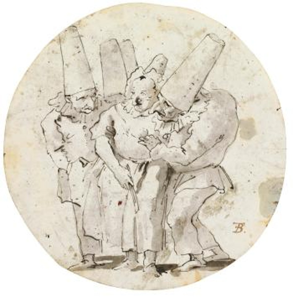 Four Punchinelli Courting a Woman Wearing a Bonnet by Giovanni Battista Tiepolo