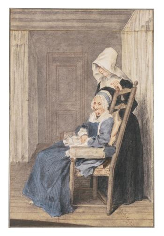 Portrait Of Marie Louise Petit, At The Age Of 105, With a Nurse Standing Behind by Louis Carrogis Carmontelle